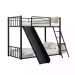 Metal Bunk Bed with Slide in Black