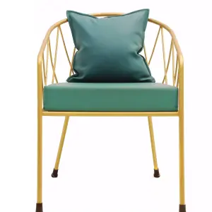 Golden Dining Arm Chair with Green Cushion