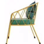 Golden Dining Arm Chair with Green Cushion