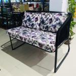 Braided Rope Patio Sofa with Floral Pattern Cushion