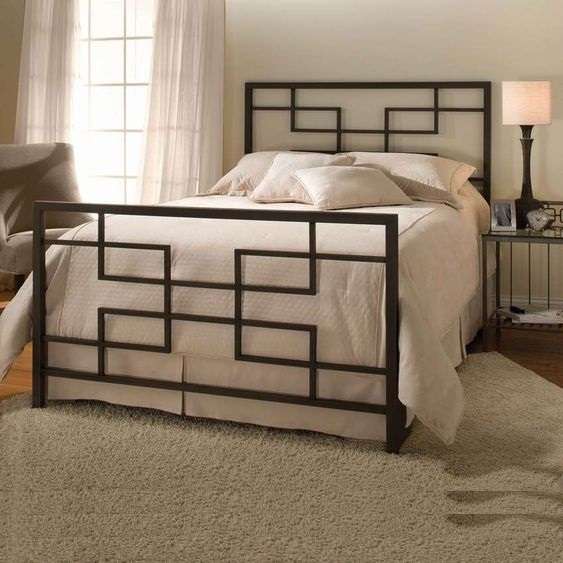 Iron Bed with geometric pattern bed head