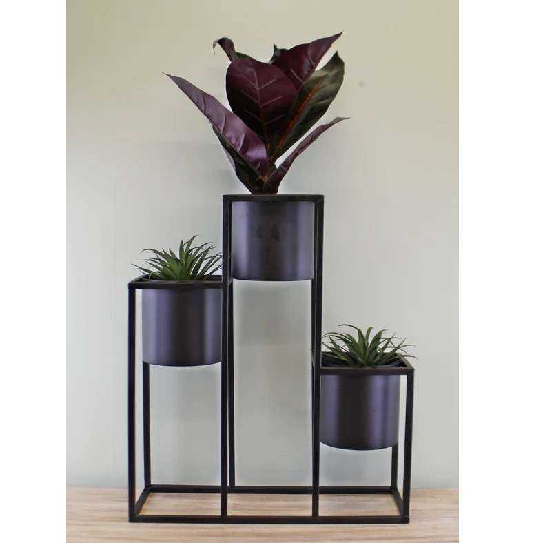 handmade iron 3 pot planter for home decor