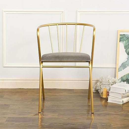 Golden iron chair with grey cushion for home decor