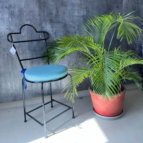 iron chair with blue cushion seat for home decor