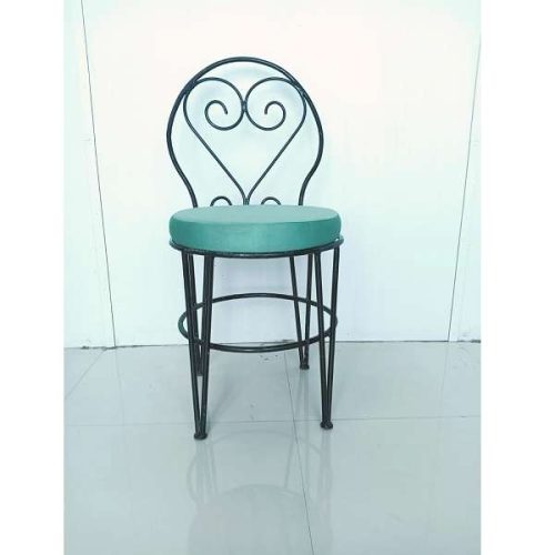 beautiful black iron chair with blue round cushion