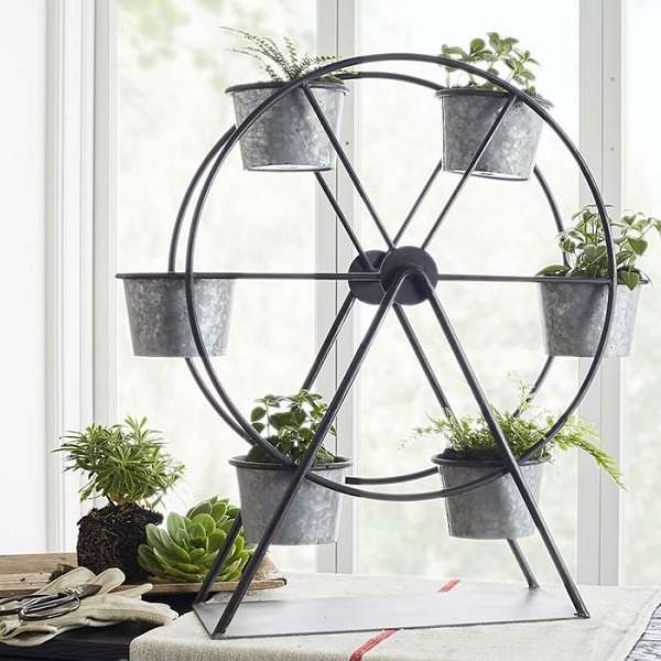 Black Iron Ferris Wheel Planter for home decor