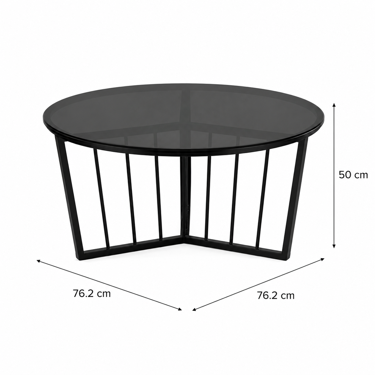Modern Round Smoked Glass Coffee Table with Metal Base dimensions