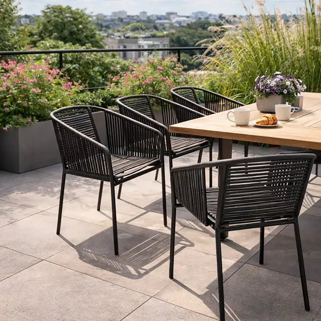 Dune rope chair, metal frame with woven rope seating