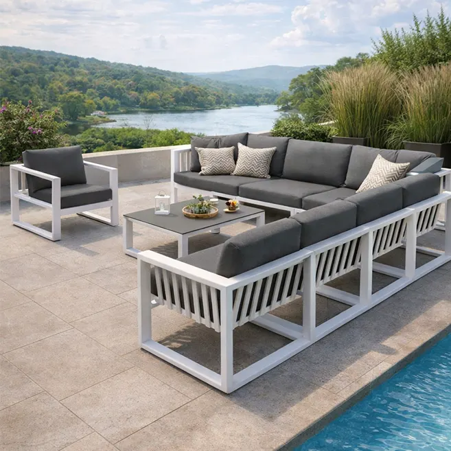 Grand aluminum corner sofa set, metal sofa set