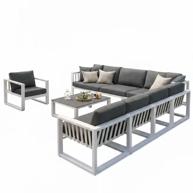Grand aluminum corner sofa set, metal sofa set