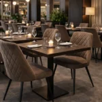 Mid-century modern quilted dining chair, metal chair