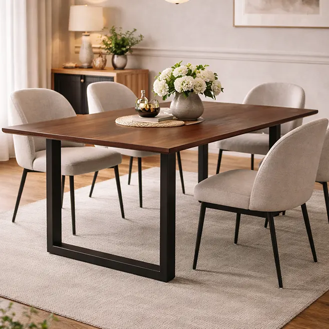 metal dining table, wooden dining table