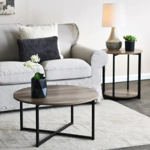 Modern Round Coffee Table with Metal Legs