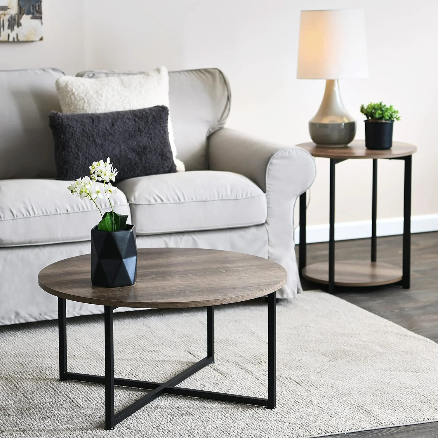 Modern Round Coffee Table with Metal Legs
