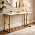 Luxe Gold Iron Frame Console Table with White Top