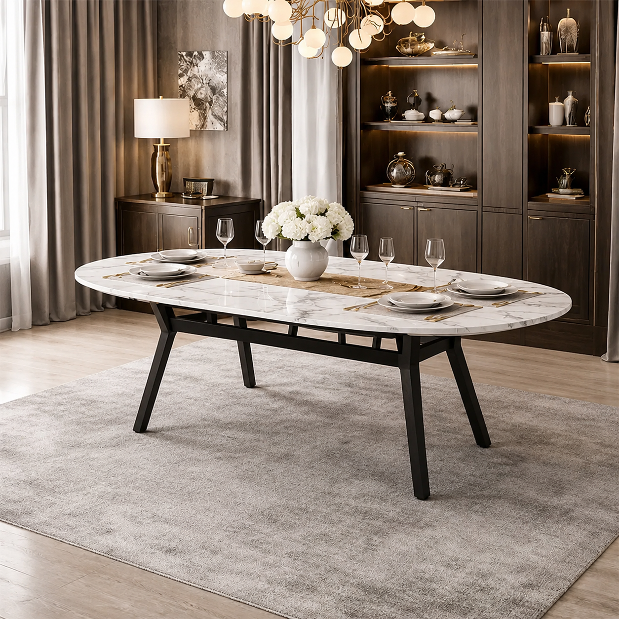 Aurora Oval Marble Top Dining Table With Metal Legs