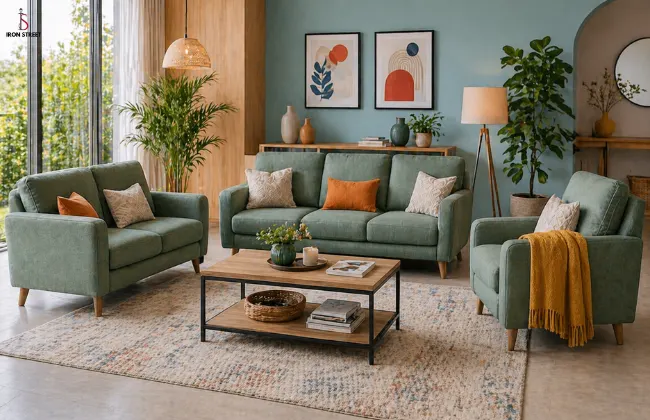 Fabric Sofa in Earthy Tones