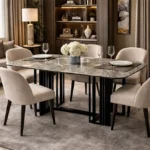 Marble Dining Table with Metal Base