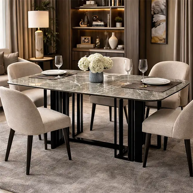 Marble Dining Table with Metal Base