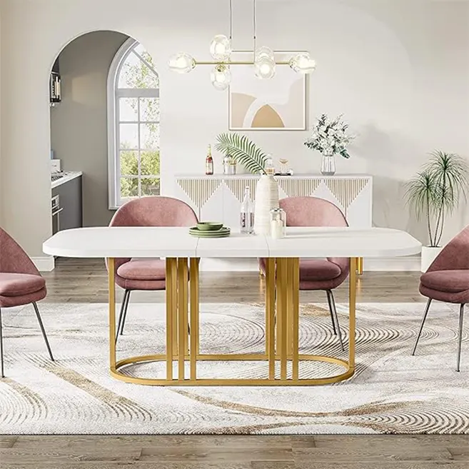 Dining Table with Gold Metal Base