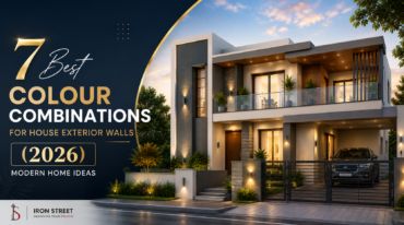 Modern house exterior with warm white and charcoal grey colour combination design for contemporary homes in 2026