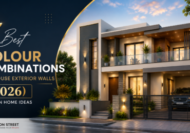 Modern house exterior with warm white and charcoal grey colour combination design for contemporary homes in 2026