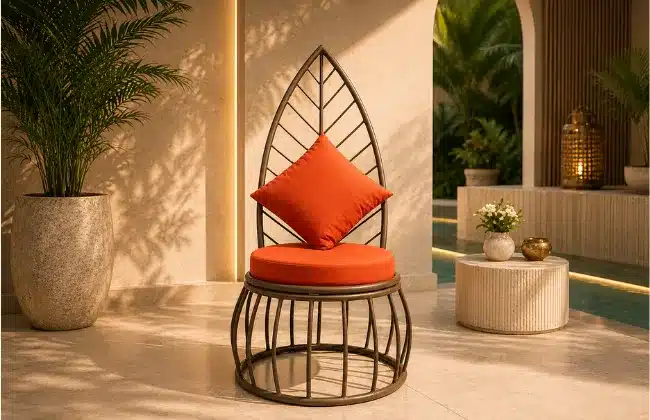 Autumn Leaf Back Design Iron Chair featuring a decorative leaf-inspired backrest design