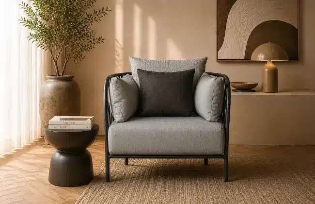 Modera Cross-Wire Metal Armchair with a minimalist metal frame for modern interiors