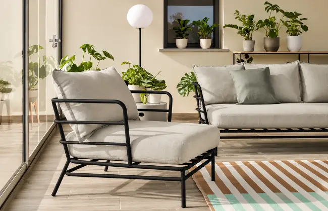 Monarch Beige Cushion Iron Lounge Chair with soft upholstery and a durable iron frame