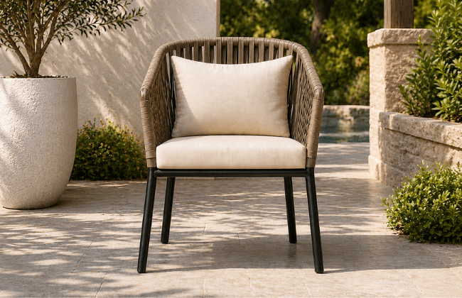 Urban Oasis Woven Lounge Chair featuring a textured woven design in a contemporary living space