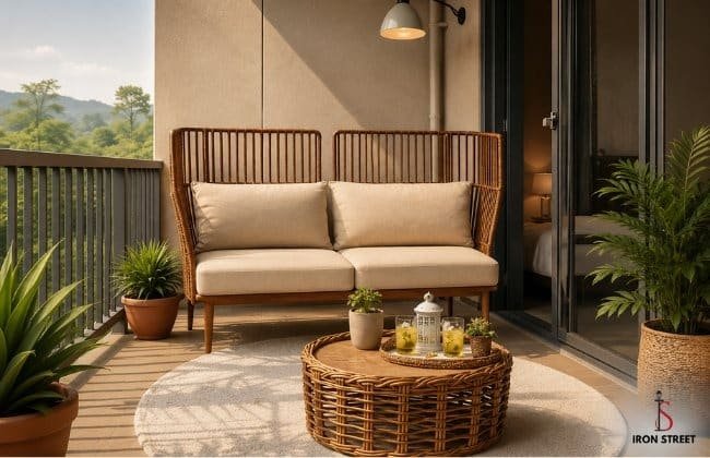 Natural wicker sofa design for warm and modern living room