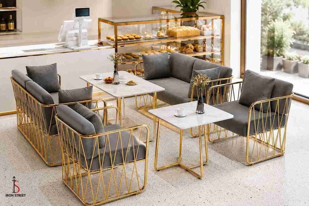 Modern metal furniture design for living room with stylish metal sofa and contemporary decor