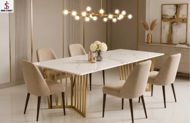 White marble gold dining table