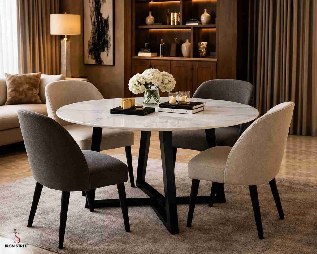 Round modern dining table design with comfortable seating for stylish contemporary homes