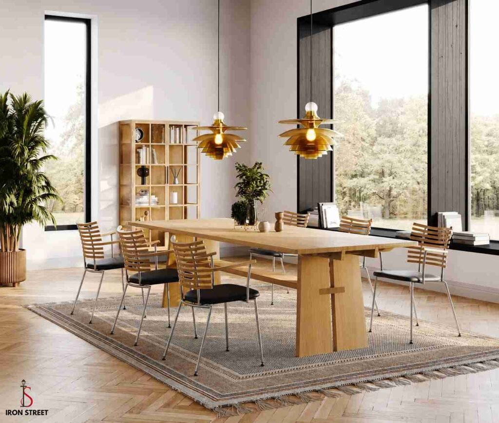 Wood modern dining table design with natural finish for warm and inviting interiors