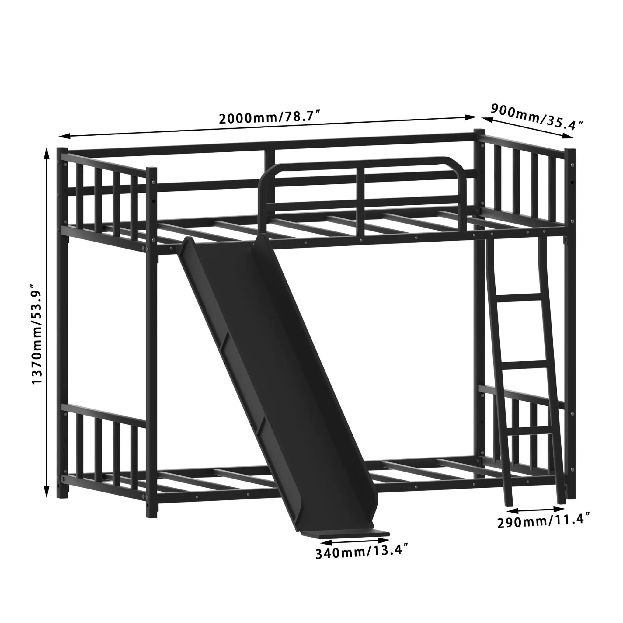 SkyGlide Adventure Metal Bunk Bed with Slide