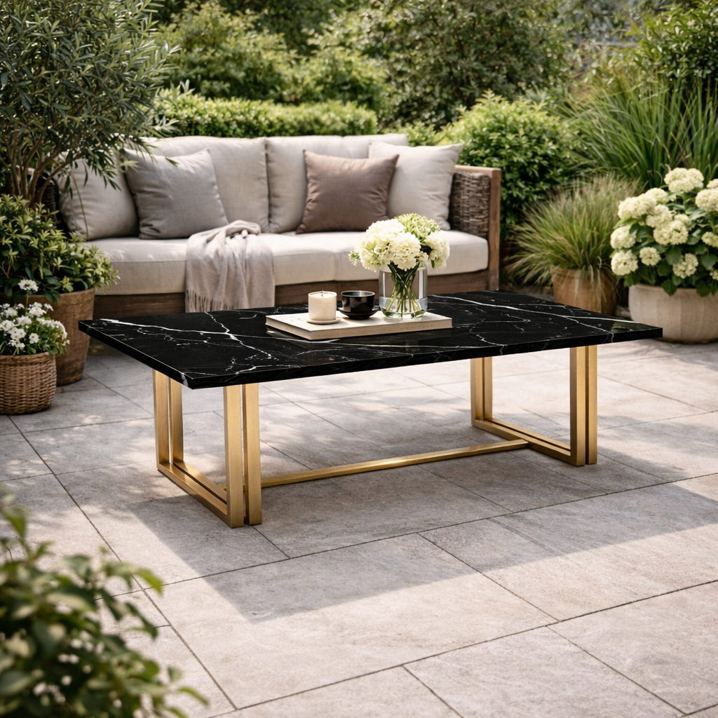 Black Marble Coffee Table with Gold Frame