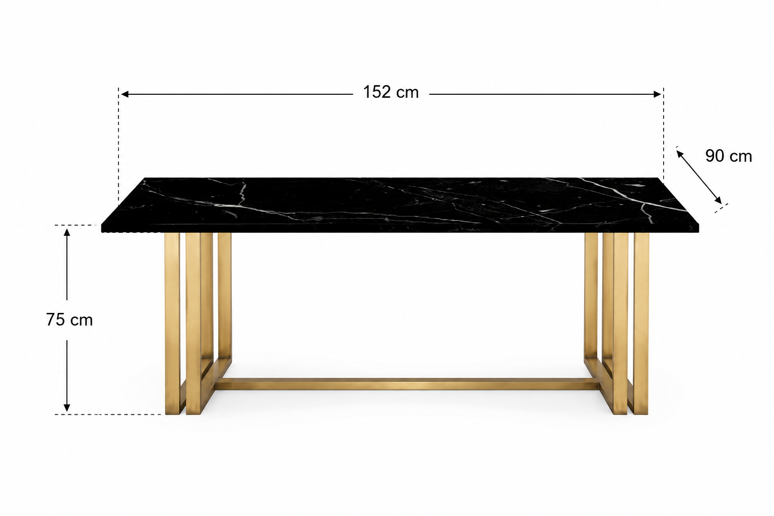 PureForm Black Marble Dining Table with Gold Frame dimensions