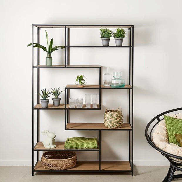 LoftCraft Geometric Metal Display Rack with Multi-Level Open Storage