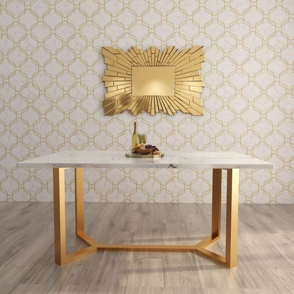 Opulent White Marble Dining Table with Metal Frame