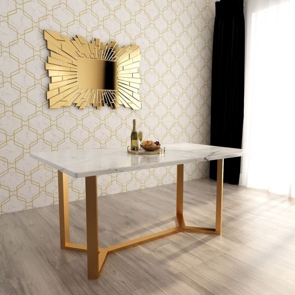 Opulent White Marble Dining Table with Metal Frame