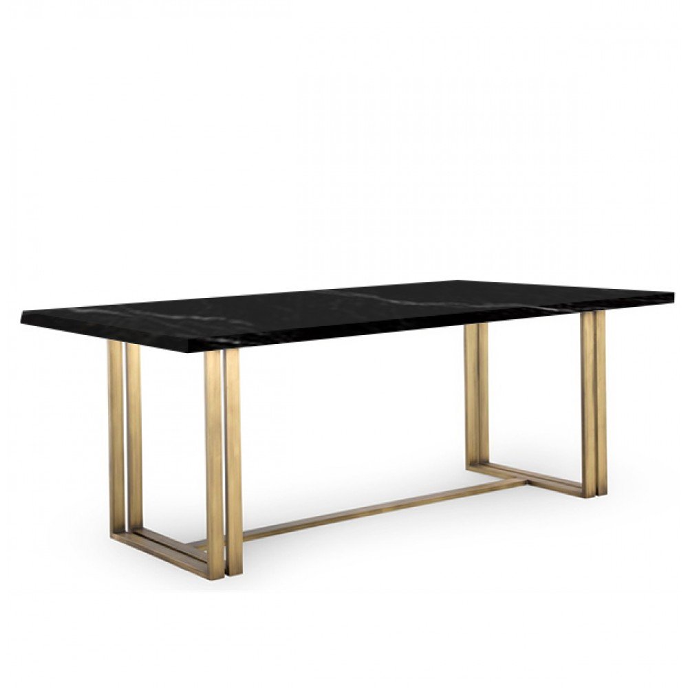 PureForm Black Marble Dining Table with Gold Frame