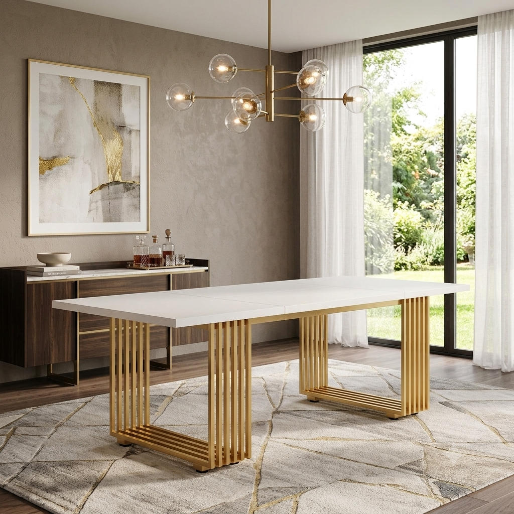 Chic Modern DiningTable with Sculptural Gold Legs