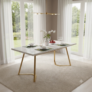 White Composite Marble Top 6-Seater Dining Table
