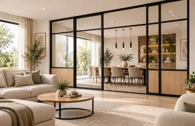 Glass Partition for Compact Living Rooms