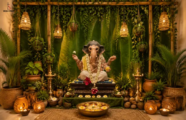 Natural Jungle Theme Ganpati Decoration