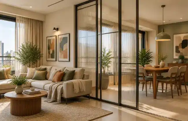 Sliding Partition Between Living and Dining Areas