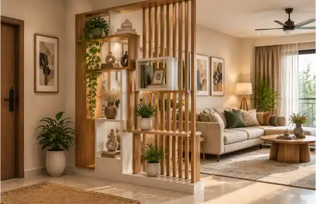 Wooden Slat Partition for a Warm Appearance