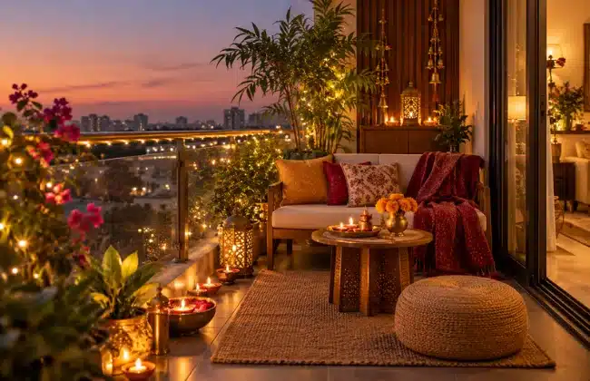 Balcony into a Cosy Diwali Corner