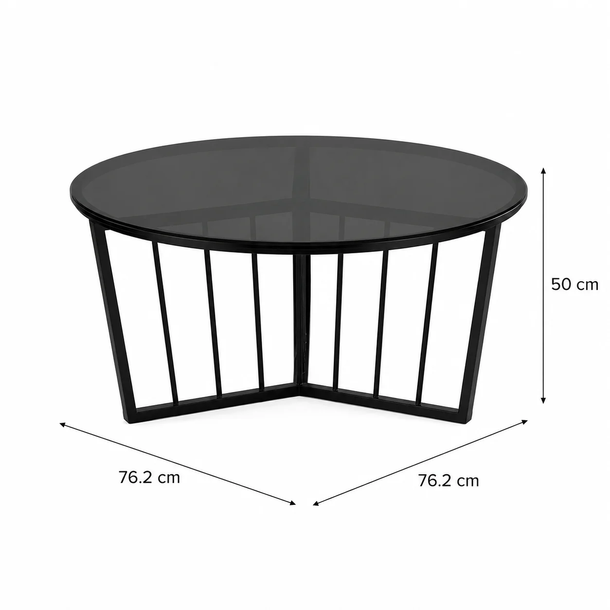 Modern Round Smoked Glass Coffee Table with Metal Base dimensions